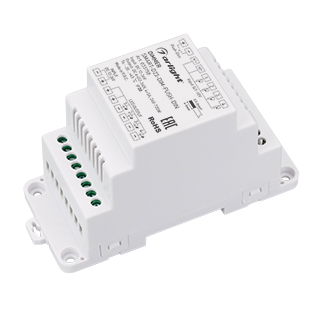 Диммер SMART-D23-DIM-PUSH-DIN (12-36V, 4x5A, 0/1-10V) (Arlight, IP20 Пластик, 5 лет)