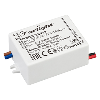 Блок питания ARJ-KE40250-PFC-TRIAC-A (10W, 250mA) (Arlight, IP44 Пластик, 5 лет)