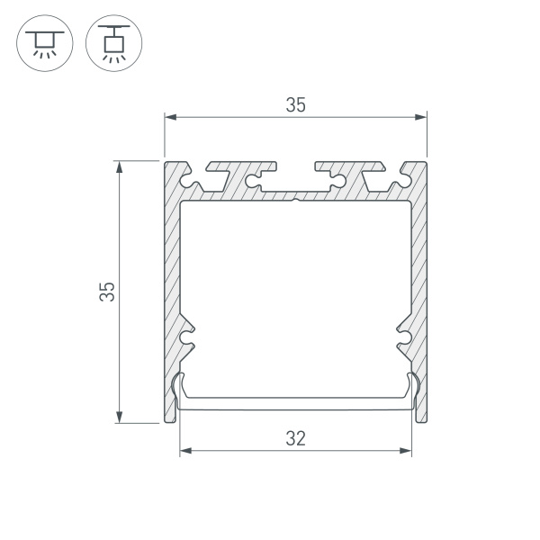 Профиль с экраном SL-LINE-3535-2500 ANOD+OPAL (Arlight, Алюминий)