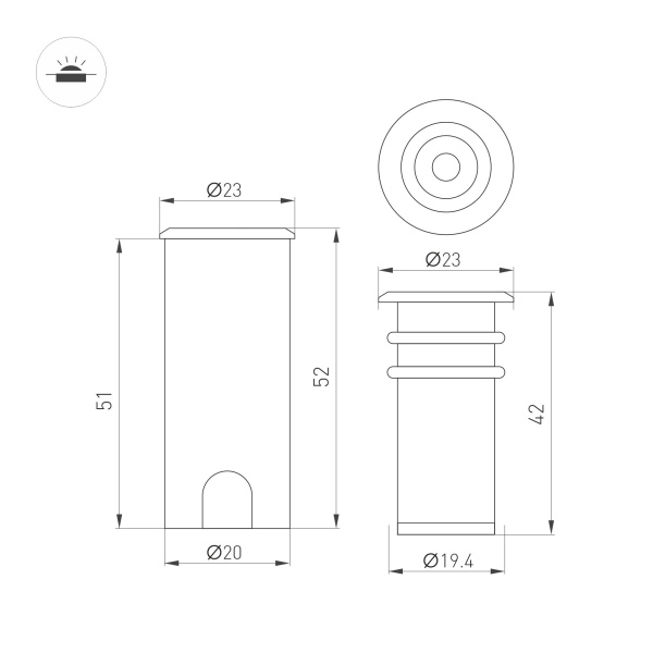 Светильник ART-PELURU-GROUND-R23-1W Warm3000 (GR, 30 deg, 24V) (Arlight, IP67 Металл, 3 года)