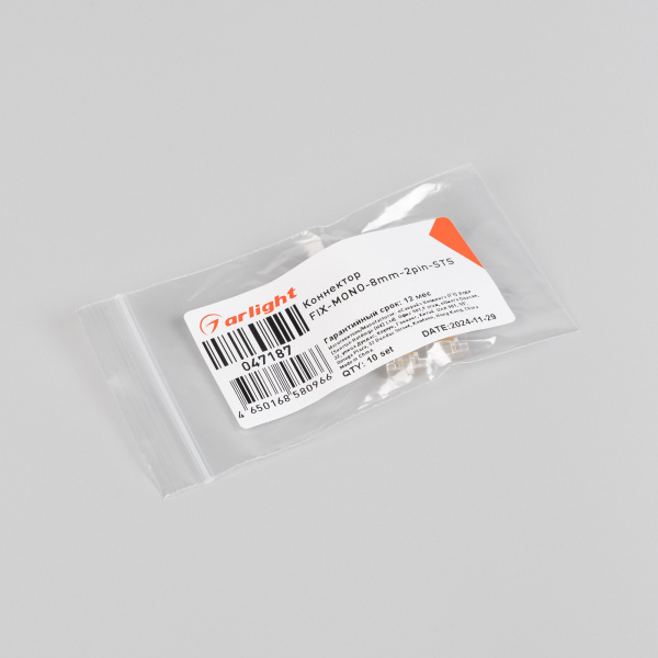 Коннектор FIX-MONO-8mm-2pin-STS  (Arlight, Прозрачный)