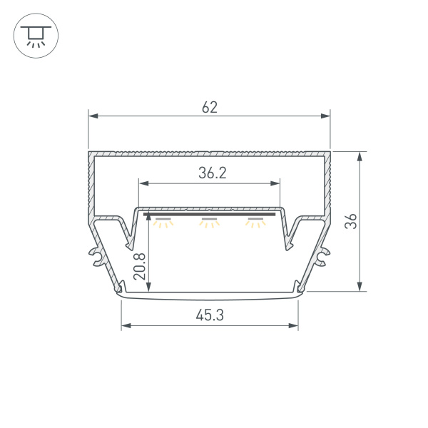 Профиль STRETCH-S-50-CEIL-CENTER-2000 (GAMMA50) (Arlight, Алюминий)