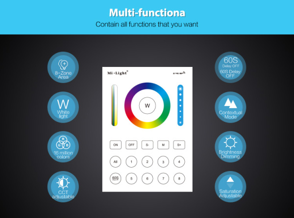 Сенсорная панель Mi-Light B8 P211 (RGB/RGBW/RGB+CCT, 1-8 zone, 2.4GHz)