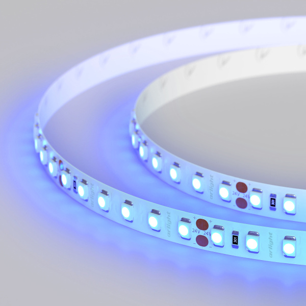 Лента RT 2-5000 24V Blue 2x (3528, 600 LED, LUX) (Arlight, 9.6 Вт/м, IP20)