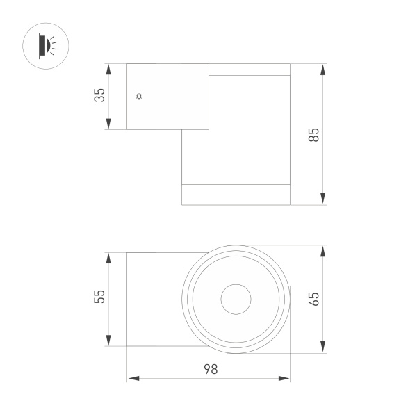 Светильник LGD-RAY-WALL-R65-9W Day4000 (GR, 23 deg, 230V) (Arlight, IP65 Металл, 3 года)