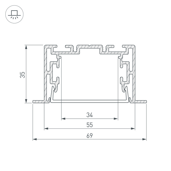 Профиль с экраном S2-LINIA69-F-2500 ANOD+OPAL (Arlight, Алюминий)