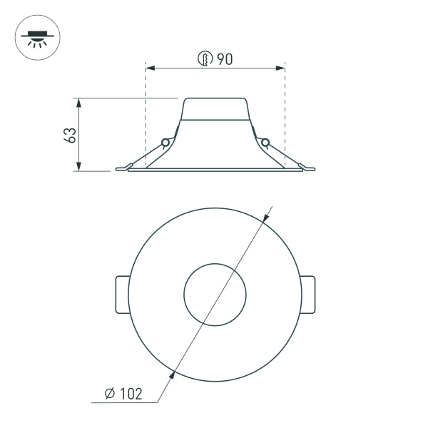 Светильник MS-BLIZZARD-BUILT-R102-8W Warm3000 (WH, 100 deg, 230V) (Arlight, IP20 Металл, 3 года)