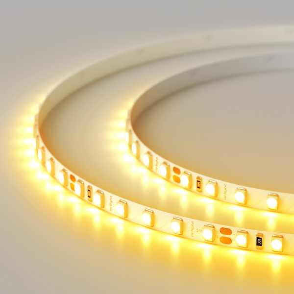 Лента RT 2-5000 24V Yellow 5mm 2x (3528, 600 LED, LUX) (Arlight, 9.6 Вт/м, IP20)