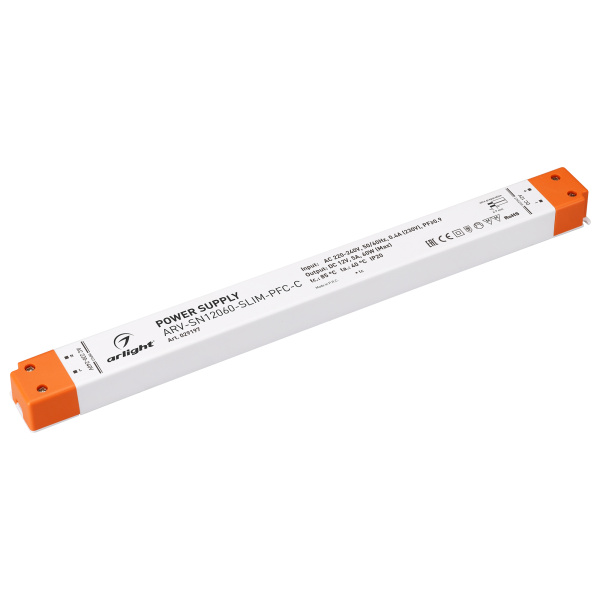 Блок питания ARV-SN12060-SLIM-PFC-C (12V, 5A, 60W) (Arlight, IP20 Пластик, 3 года)