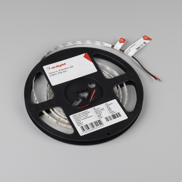Лента UL-A120-8mm 24V Warm3000 (2 W/m, IP20, 5m) (Arlight, Открытый)