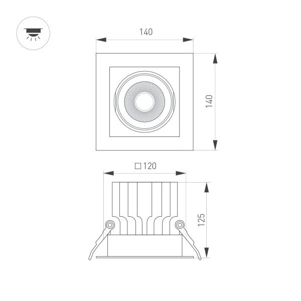 Светильник MS-VORTEX-BUILT-S140x140-30W Warm3000 (BK-BK, 50 deg, 230V) (Arlight, IP20 Металл, 5 лет)