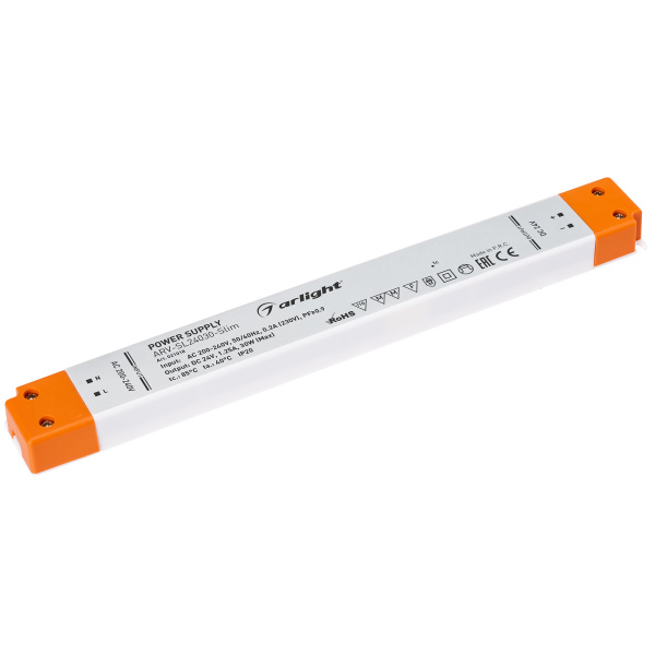 Блок питания ARV-SL24030-Slim (24V, 1.25A, 30W, PFC) (Arlight, IP20 Пластик, 3 года)