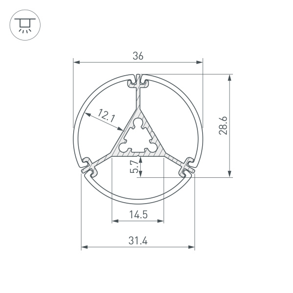 Профиль ROUND-D36-360-2500 ANOD BLACK (Arlight, Алюминий)