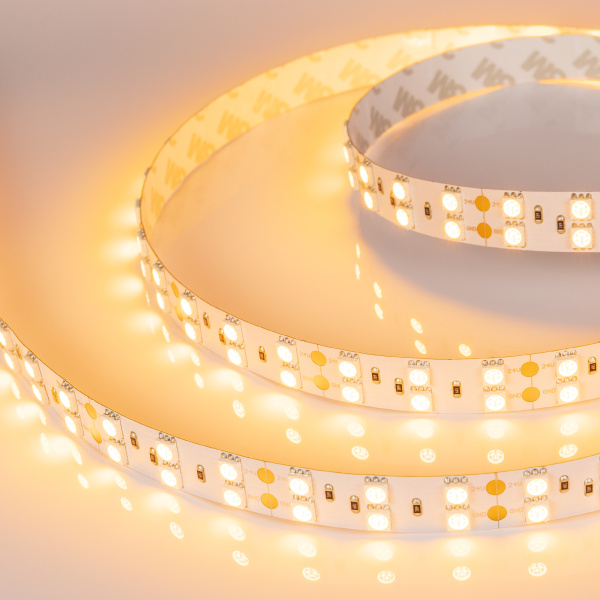 Лента RT 2-5000 24V Yellow 2x2 (5060, 600 LED, LUX) (Arlight, 28.8 Вт/м, IP20)