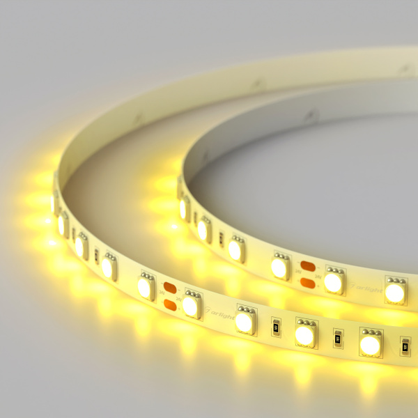 Лента RT 2-5000 24V Yellow 2x (5060, 300 LED, LUX) (Arlight, 14.4 Вт/м, IP20)