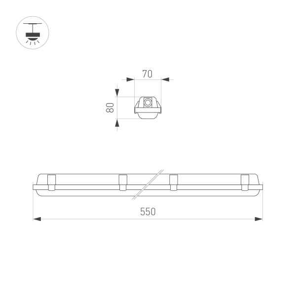 Светильник ALT-DALLAS-EMERGENCY-L550-20W Day4000 (WH, 120 deg, 230V) (Arlight, IP66 Пластик, 5 лет)