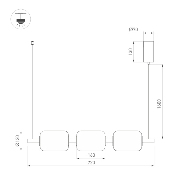 Светильник SP-CARAMELA-HANG-L720-12W Warm2700 (BK, 360 deg, 230V) (Arlight, IP20, Натуральный шелк, 3 года)