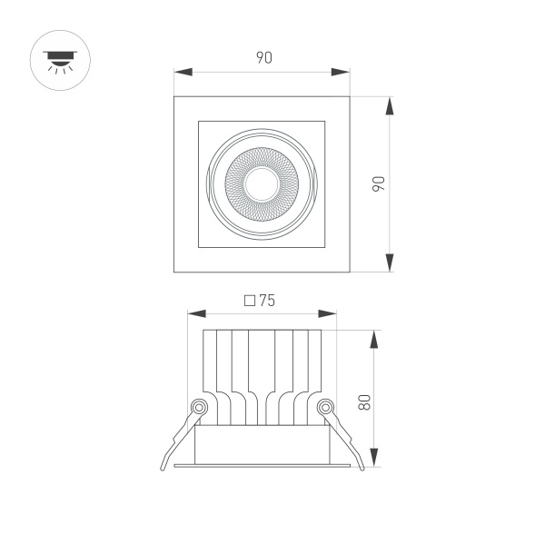 Светильник MS-VORTEX-BUILT-S90x90-12W Day4000 (BK-BK, 40 deg, 230V) (Arlight, IP20 Металл, 5 лет)