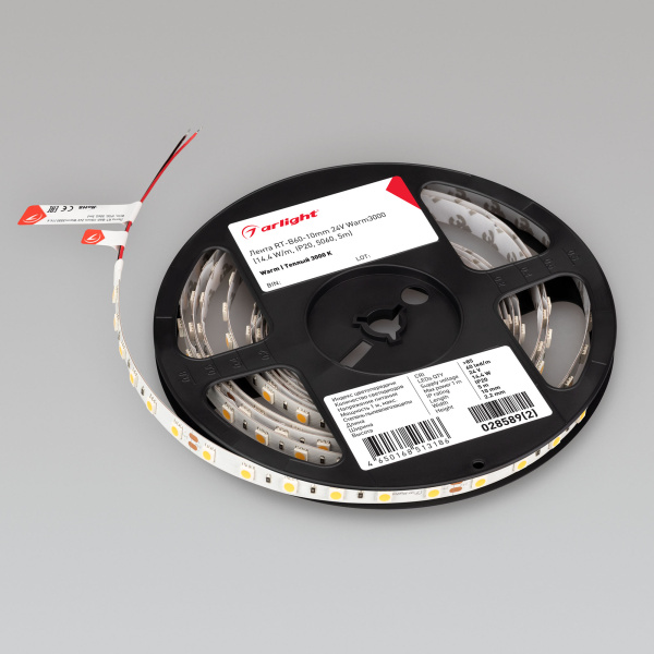 Лента RT-B60-10mm 24V Warm3000 (14.4 W/m, IP20, 5060, 5m) (Arlight, Открытый)