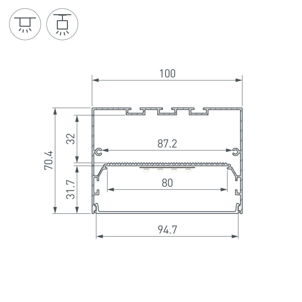 Профиль POWER-W100H70-2000 BLACK (Arlight, Алюминий)