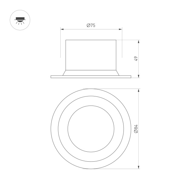 Светильник MS-DROP-BUILT-R84-8W Day4000 (WH, 85 deg, 230V) (Arlight, IP54 Металл, 5 лет)