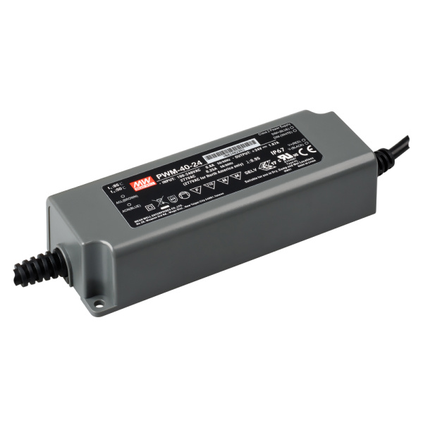 Блок питания PWM-40-24 (24V, 1.67A, 40W, 0-10V, PFC) (MEAN WELL, IP67 Пластик, 5 лет)