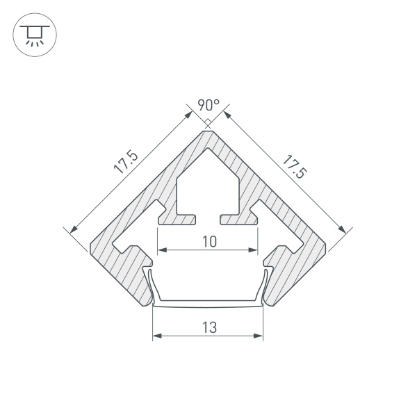 Профиль PDS45-KUB-2000 ANOD (Arlight, Алюминий)