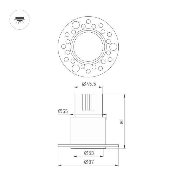 Светильник MS-INVISIO-TRIMLESS-R55-15W Day4000 (WH-WH, 36 deg, 230V) (Arlight, IP54 Металл, 5 лет)