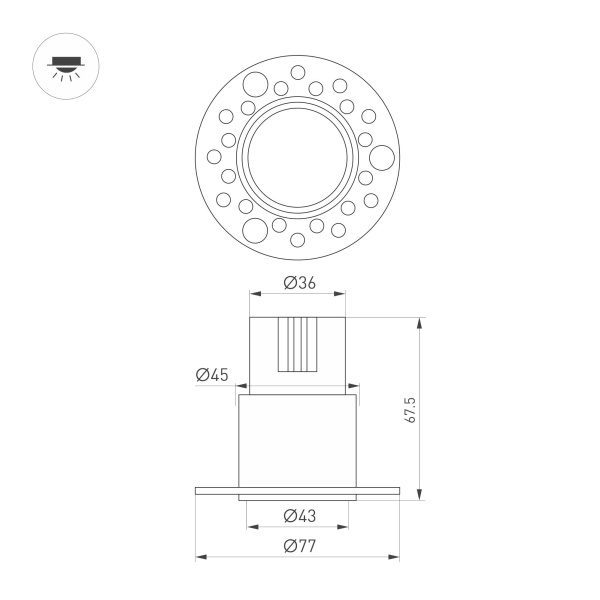 Светильник MS-INVISIO-TRIMLESS-R45-10W Warm3000 (WH-WH, 36 deg, 230V) (Arlight, IP54 Металл, 5 лет)