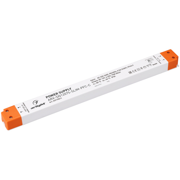 Блок питания ARV-SN12075-SLIM-PFC-C (12V, 6.25A, 75W) (Arlight, IP20 Пластик, 3 года)