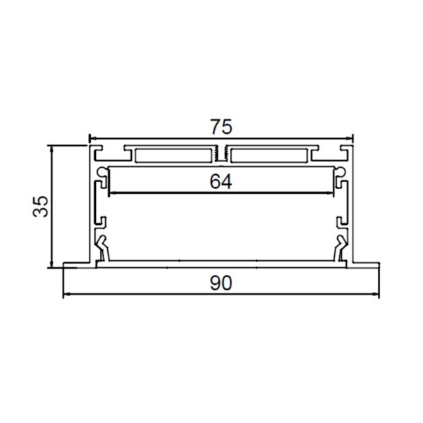 Алюминиевый профиль врезной CX-A047-R1 321 (2500x90/75x35мм с рассеивателем)