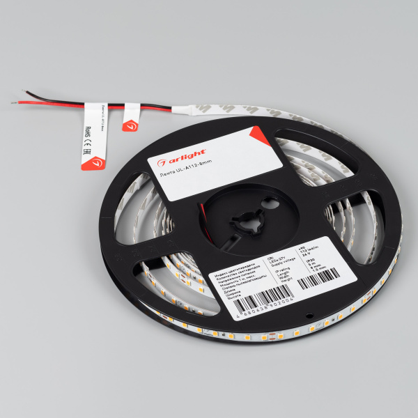 Лента UL-A112-8mm 24V Warm2700 (7 W/m, IP20, 5m) (Arlight, 7 лет)