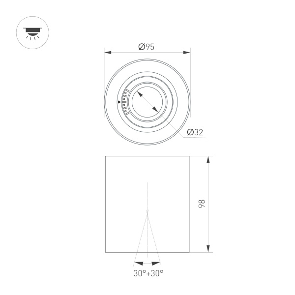 Светильник SP-ACENTO-R95-10W Warm3000 (BK, 20-45 deg, 230V) (Arlight, IP20 Металл, 5 лет)