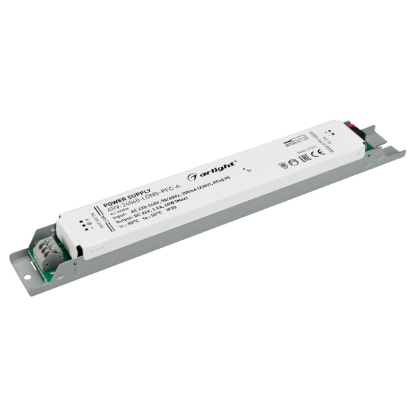 Блок питания ARV-24060-LONG-PFC-A (24V, 2.5A, 60W) (Arlight, IP20 Металл, 5 лет)