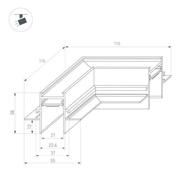 Коннектор угловой MAG-CON-2538-FDW-L90 (BK) (Arlight, IP20 Металл, 5 лет)