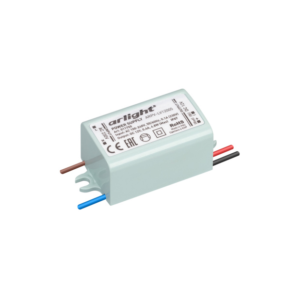 Блок питания ARPV-LV12005 (12V, 0.4A, 5W) (Arlight, IP67 Пластик, 2 года)