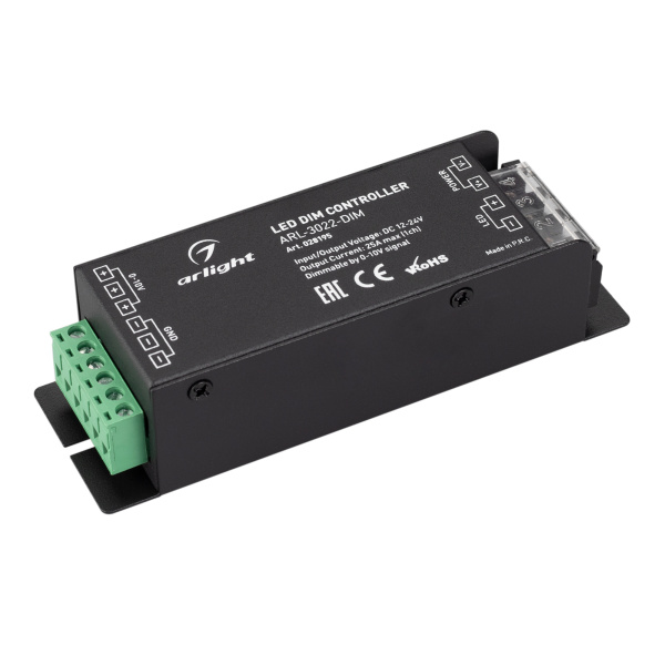 Диммер ARL-3022-DIM (12-24V, 1x25A, 0-10V) (Arlight, IP20 Металл, 3 года)