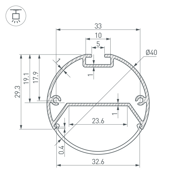 Профиль с экраном SL-ROUND-D40-2000 ANOD+OPAL (Arlight, Алюминий)