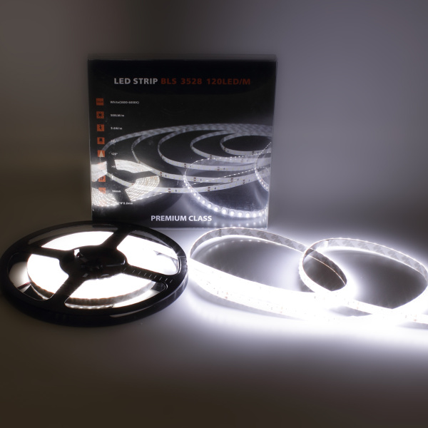 Светодиодная лента Class Premium, 3528, 120 led/m, White, 24V, IP65, А7