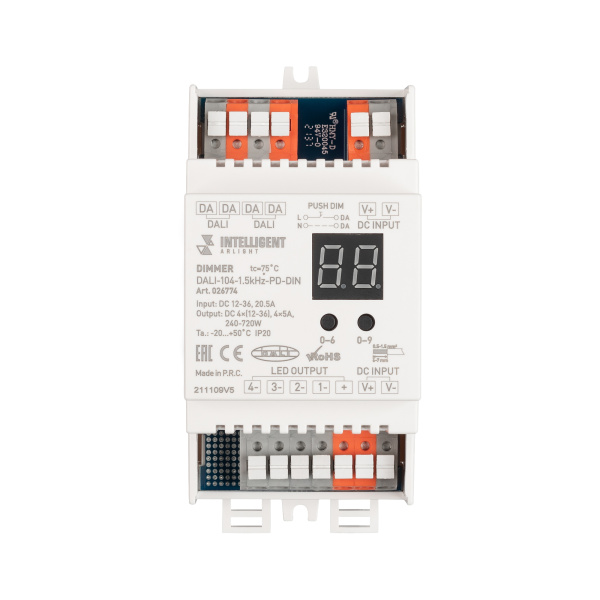 INTELLIGENT ARLIGHT Диммер DALI-104-1.5kHz-PD-DIN (12-36V, 4х5А) (IARL, DIN-рейка)