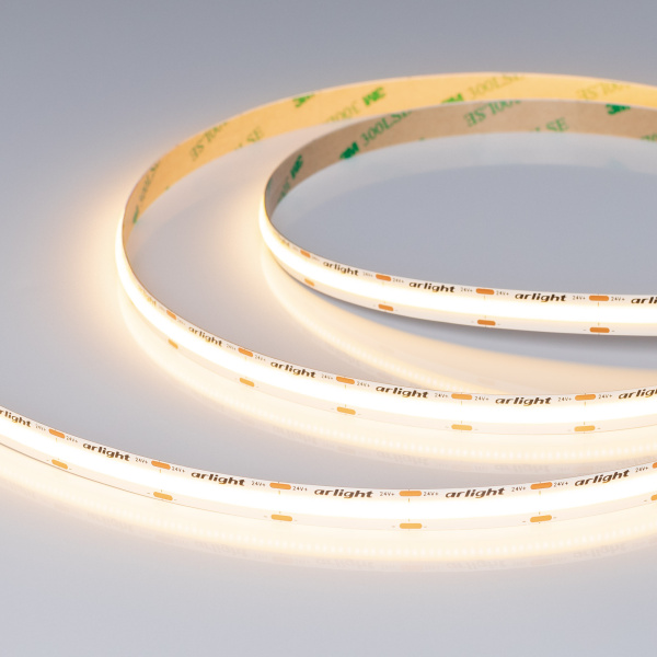Лента COB-X576-10mm 24V Warm3000 (15 W/m, IP20, 5m) (Arlight, высок.эфф.150 лм/Вт)