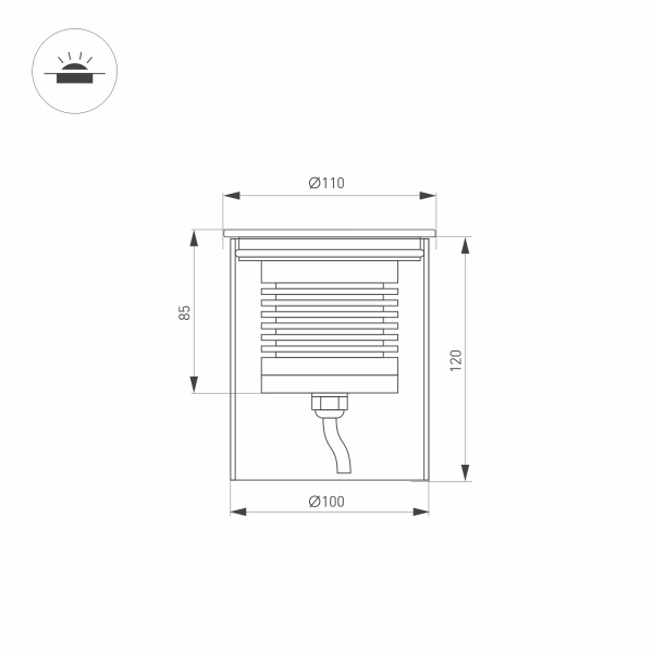 Светильник LTD-GROUND-R110-15W Warm3000 (SL, 20 deg, 230V) (Arlight, IP67 Металл, 3 года)