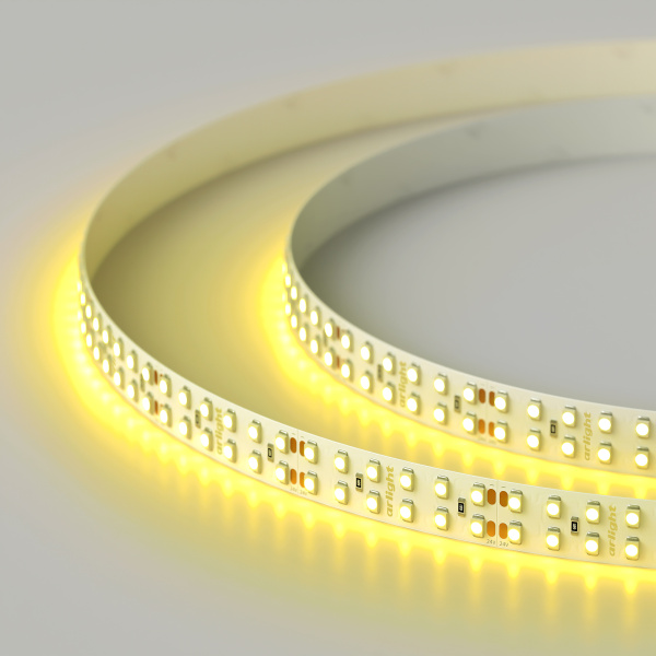 Лента RT 2-5000 24V Yellow 2x2 (3528, 1200 LED, LUX) (Arlight, 19.2 Вт/м, IP20)