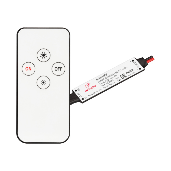 Диммер SMART-MINI-DIM-SET (12-24V, 1x4A, ПДУ 4кн, IR) (Arlight, IP20 Пластик, 5 лет)