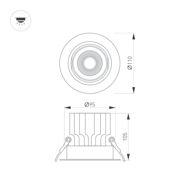 Светильник MS-VORTEX-BUILT-R110-20W Warm3000 (BK-BK, 20 deg, 230V) (Arlight, IP20 Металл, 5 лет)