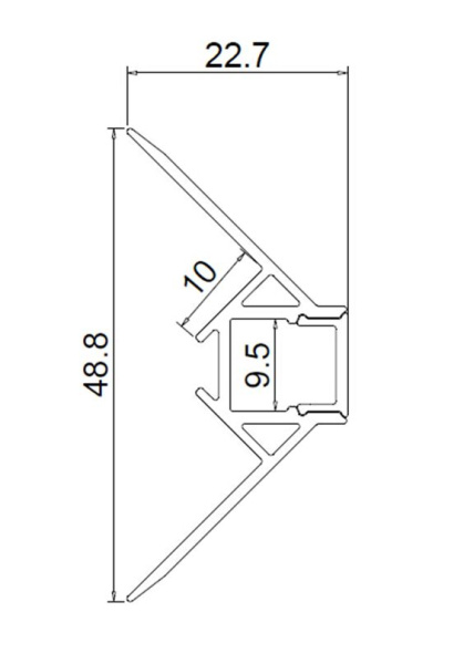 Алюминиевый профиль встраиваемый в гипсокартон 346 (2500*48,8*22,7мм с рассеивателем, внешний угол)