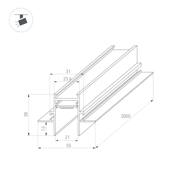 Трек встраиваемый MAG-TRACK-2538-FDW-3000 (BK) (Arlight, IP20 Металл, 5 лет)