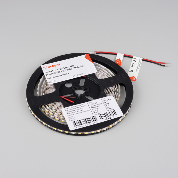 Лента FC-A120-5mm 24V Сool8K-CX1 (10 W/m, IP20, 5m) (Arlight, резка 1 светодиод)
