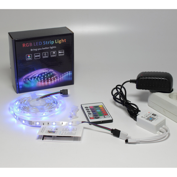 Набор светодиодной ленты 5XRGB30-A01 X11 (12V, RGB 30led/m 5m, IR, Wi-Fi, адаптер 220V, IP20)