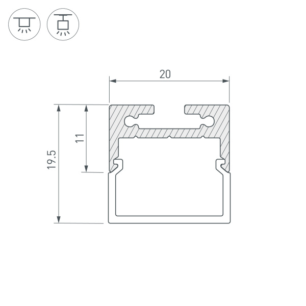 Профиль с экраном SL-LINE-2011M-2500 ANOD+OPAL SQUARE (Arlight, Алюминий)